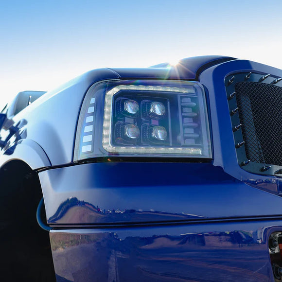 AlphaRex 05-07 Ford F250/350/450/550 Super Duty NOVA LED Proj HL Blk w/Actv Light & Seq Sig + SB DRL