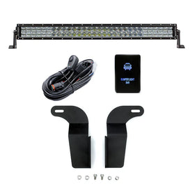Cali Raised 05-15 Toyota Tacoma 32In Lower Bumper Hidden Led Bar Brackets Kit-Blue Backlight - Small