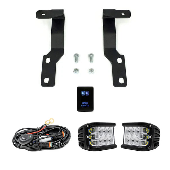 Cali Raised 05-15 Toyota Tacoma Low Profile Led Ditch Light Brackets Kit W/ Blue Backlight - Small