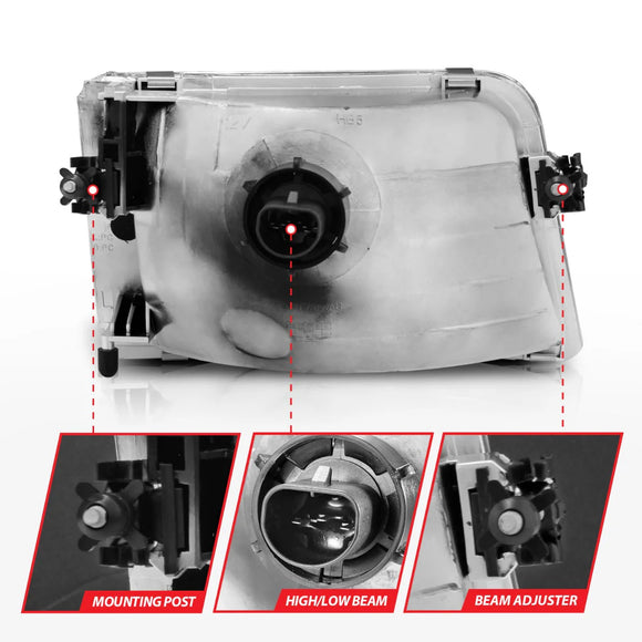 ANZO 1993-1997 Ford Ranger Crystal Headlights Chrome