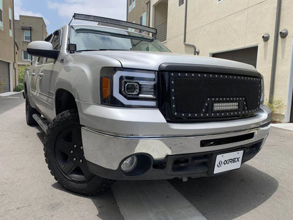 AlphaRex 07-13 GMC Sierra 1500 (No Clsc) LUXX-Series LED Proj HL Jet Blk w/Actv Lgt & Seq.Sig / DRL