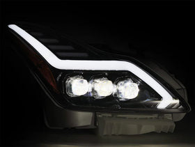 AlphaRex 08-13 Infiniti G37 Coupe SD NOVA LED Proj Headlights Plank Gloss Blk w/Activ Light/Seq Sig - 0