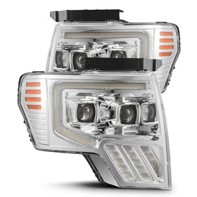 AlphaRex 09-14 Ford F-150 LUXX LED Proj Headlights Plank Style Chrome w/Activ Light/Seq Signal/DRL