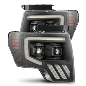 AlphaRex 09-14 Ford F-150 PRO-Series Projector Headlights Plank Style Black w/Activ Light/Seq Signal