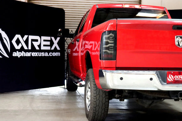 AlphaRex 09-18 Dodge Ram Luxx-Series LED Tail Lights Black w/ Activation Light & Sequential Signal