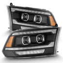 AlphaRex 09-18 Ram 1500/2500 PRO-Series Proj Headlights Black w/Sequential Signal and Top/Middle DRL-1