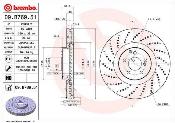 Mercedes Disc Brake Rotor - Brembo 09.B769.51