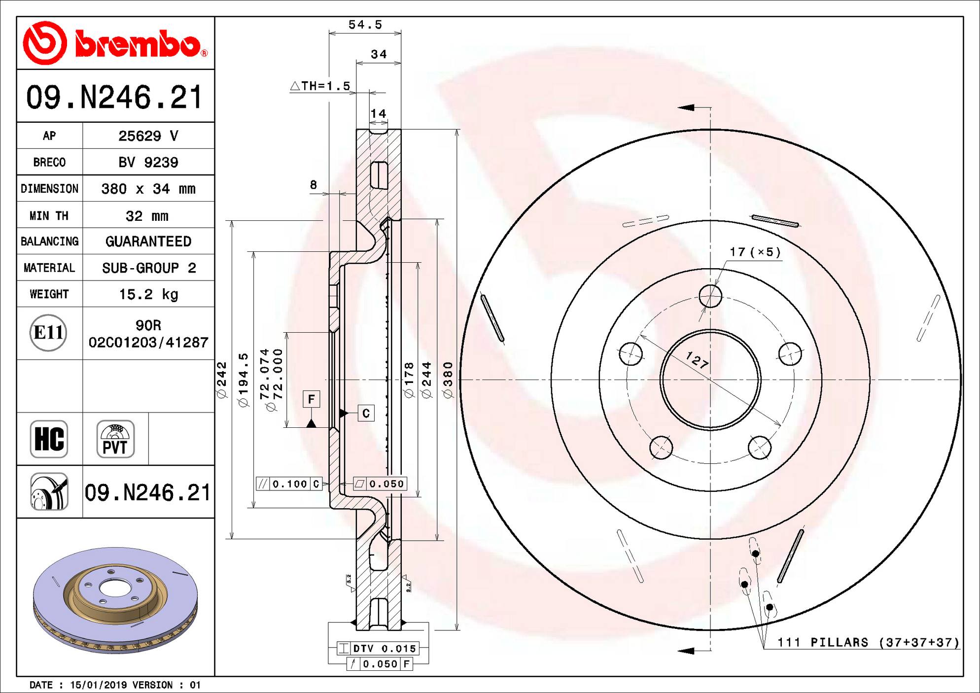 Brembo 18-20 Dodge Durango/12-20 Jeep Grand Cherokee Front Premium UV Coated OE Equivalent Rotor