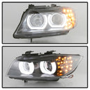 Spyder 09-12 BMW E90 3-Series 4DR Projector Headlights Halogen - LED - Black - PRO-YD-BMWE9009-BK-9
