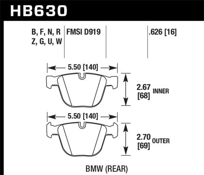 Hawk 06-10 BMW M5/M6 DC60 Rear Brake Pads - 0