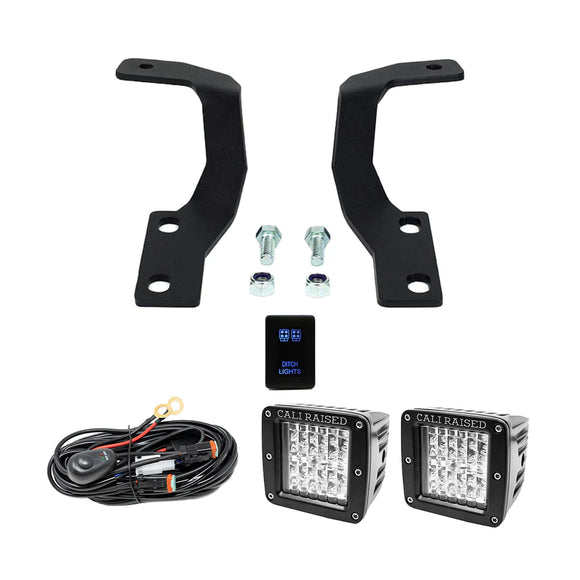 Cali Raised 10-22 Lexus GX 460 Low Profile LED Ditch Light Brackets Kit -Blue Backlight - Small