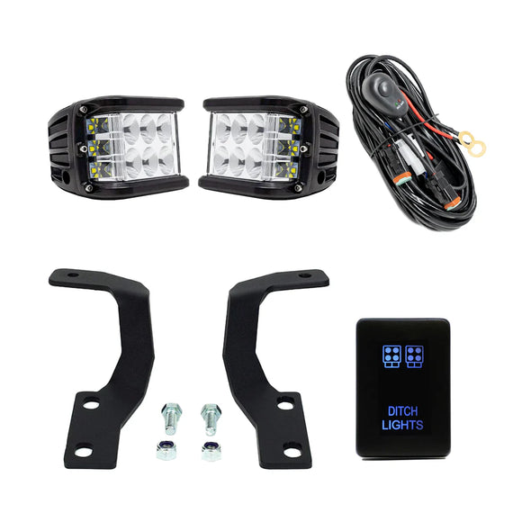Cali Raised 10-24 Toyota 4Runner Low Profile Led Ditch Light Brackets Kit - Brackets W/ 27W Side Pro