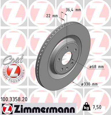 Zimmermann 17-20 Jaguar F-Pace/19-20 I-Pace Rear Standard Coat Z Brake Rotor LR090699