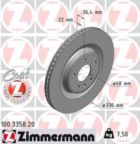 Zimmermann 17-20 Jaguar F-Pace/19-20 I-Pace Rear Standard Coat Z Brake Rotor LR090699