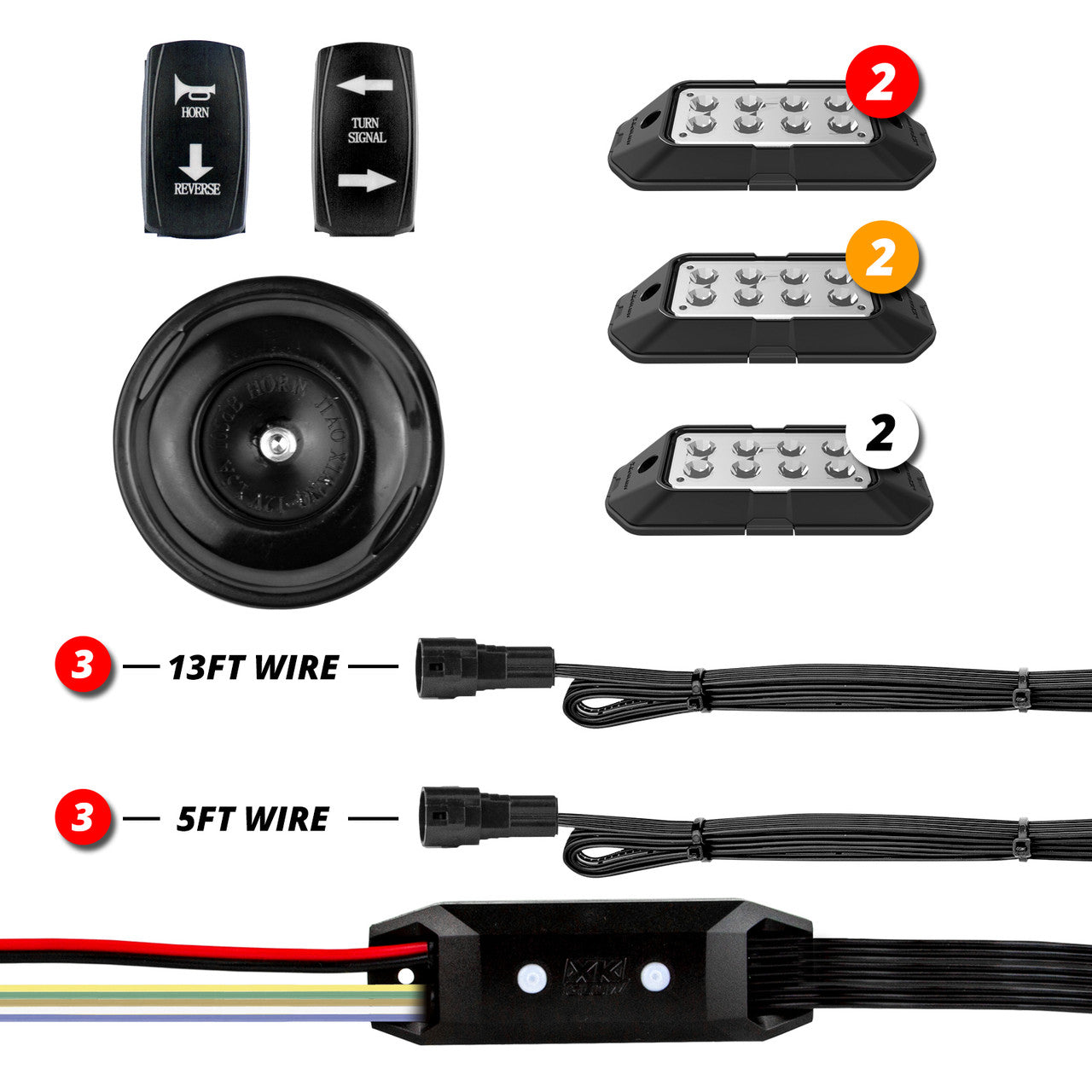 XK Glow ATV UTV Standard DOT Street Legal Conversion Signal/Horn Kit - 2 White 2 Red 2 Amber Pods