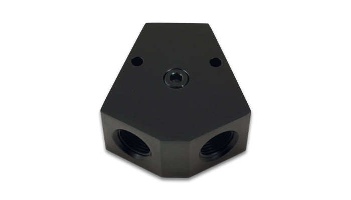 Vibrant Billet Aluminum Y-Block Fitting with 1/8in NPT Port - 1/2in NPT x 1/2in NPT x 1/2in NPT