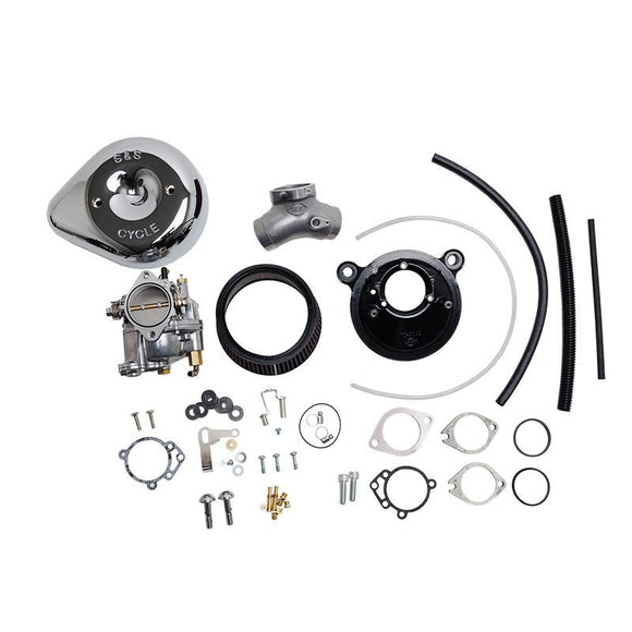 S&S Cycle 99-05 BT Super E Carburetor &  Stealth Air Cleaner Kit w/ Chrome Teardrop