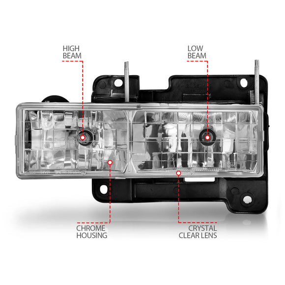 ANZO 1988-1998 Chevrolet C1500 Crystal Headlights Chrome