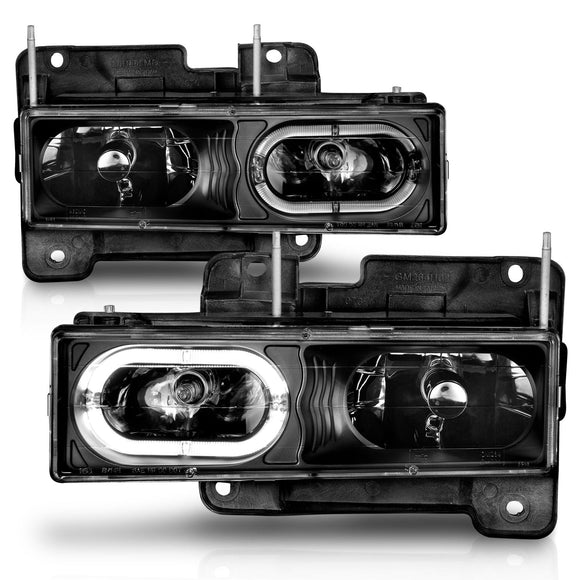 ANZO 1988-1998 Chevrolet C1500 Crystal Headlights Black w/ Halo