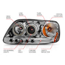 ANZO 1997.5-2003 Ford F-150 Projector Headlights w/ Halo Chrome 1pc-5