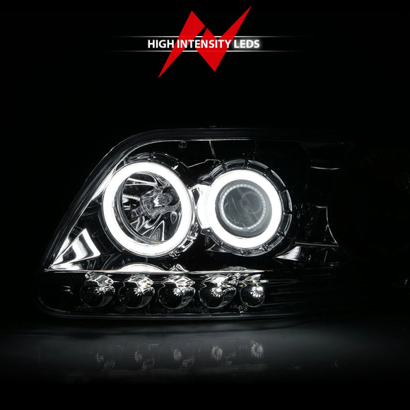 ANZO 1997.5-2003 Ford F-150 Projector Headlights w/ Halo Chrome 1pc
