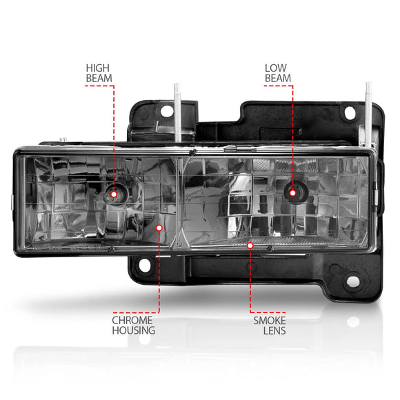 ANZO 1988-1998 Chevrolet C1500 Crystal Headlights w/ Smoke Lens