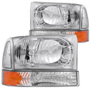 ANZO 2000-2004 Ford Excursion Crystal Headlights Chrome w/ Corner Lights 2pc-1