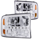 ANZO 2000-2004 Ford Excursion Crystal Headlights Chrome w/ LED 1pc-1