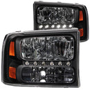 ANZO 2000-2004 Ford Excursion Crystal Headlights Black w/ LED 1pc-1