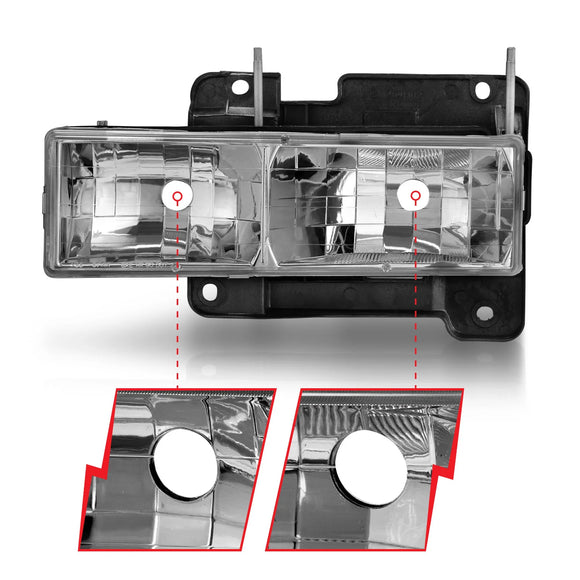 ANZO 1988-1998 Chevrolet C1500 Crystal Headlights Chrome w/o Bulbs