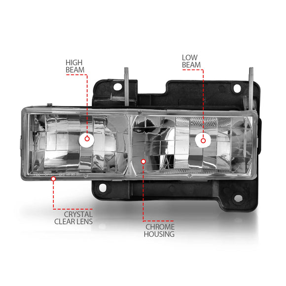ANZO 1988-1998 Chevrolet C1500 Crystal Headlights Chrome w/o Bulbs
