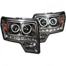 ANZO 2009-2014 Ford F-150 Projector Headlights w/ Halo Black (CCFL) G2-1