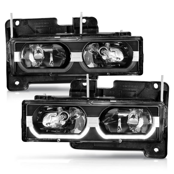 ANZO 1988-1998 Chevrolet C1500 Crystal Headlights Black w/ Low - Brow