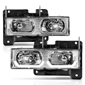 ANZO 1988-1998 Chevrolet C1500 Crystal Headlights Chrome w/ Low - Brow