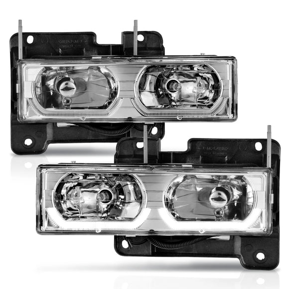 ANZO 1988-1998 Chevrolet C1500 Crystal Headlights Chrome w/ Low - Brow