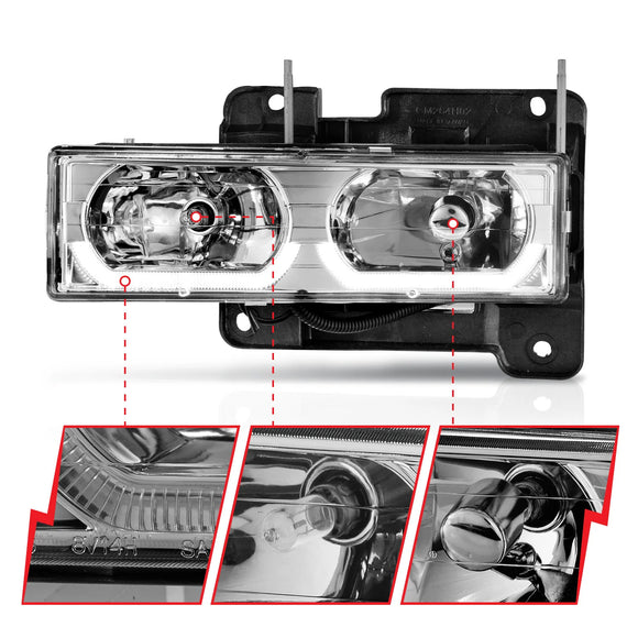 ANZO 1988-1998 Chevrolet C1500 Crystal Headlights Chrome w/ Low - Brow