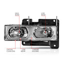 ANZO 1988-1998 Chevrolet C1500 Crystal Headlights Chrome w/ Low - Brow-5