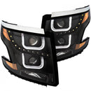 ANZO 2015-2016 Chevrolet Tahoe Projector Headlights w/ U-Bar Black Clear w/Amber-1