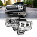 ANZO 2009-2014 Ford F-150 Projector Headlights w/ U-Bar Chrome Amber (HID TYPE) (WITHOUT HID KIT)-1