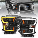ANZO 2015-2017 Ford F-150 Projector Headlights w/ Plank Style Switchback Black w/ Amber-1