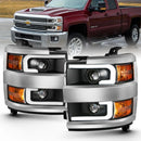 ANZO 2015-2016 Chevrolet Silverado Projector Headlights w/ Plank Style Design Black w/ Amber-1
