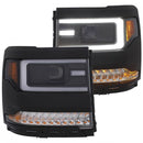 ANZO 16+ Chevy Silverado 1500 Projector Headlights Plank Style Black w/Amber/Sequential Turn Signal-1
