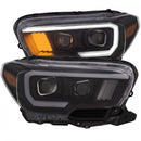ANZO 2016-2017 Toyota Tacoma Projector Headlights w/ Plank Style Black w/ Amber-1