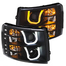 ANZO 2007-2013 Chevrolet Silverado 1500/2500 Projector Headlights w/ U-Bar Switchback Black w/ Amber-1