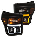 ANZO 11-16 Ford F-150 Super Duty Projector Headlights w/ U-Bar Switchback Black w/ Amber-1