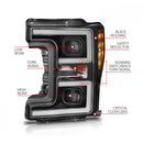 ANZO LED Headlights 17-18 Ford F-250 Super Duty Plank-Style L.E.D. Headlight Black (Pair)-2