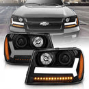 ANZO 2006-2009 Chevrolet Trailblazer Projector Headlights w/ Plank Style Design Black w/ Amber-1