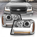ANZO 2006-2009 Chevrolet Trailblazer Projector Headlights w/ Plank Style Design Chrome w/ Amber-1