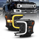 ANZO 18-19 Ford F-150 Projector Headlights w/Plank Style Switchback Black w/Amber-1