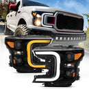ANZO 18-19 Ford F-150 LED Projector Headlights w/ Plank Style Switchback Black w/ Amber-1